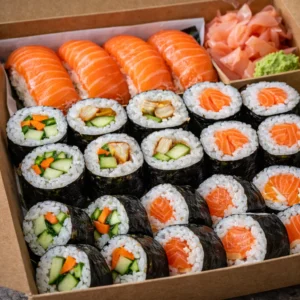 sushi catering box with rolls maki nigiri